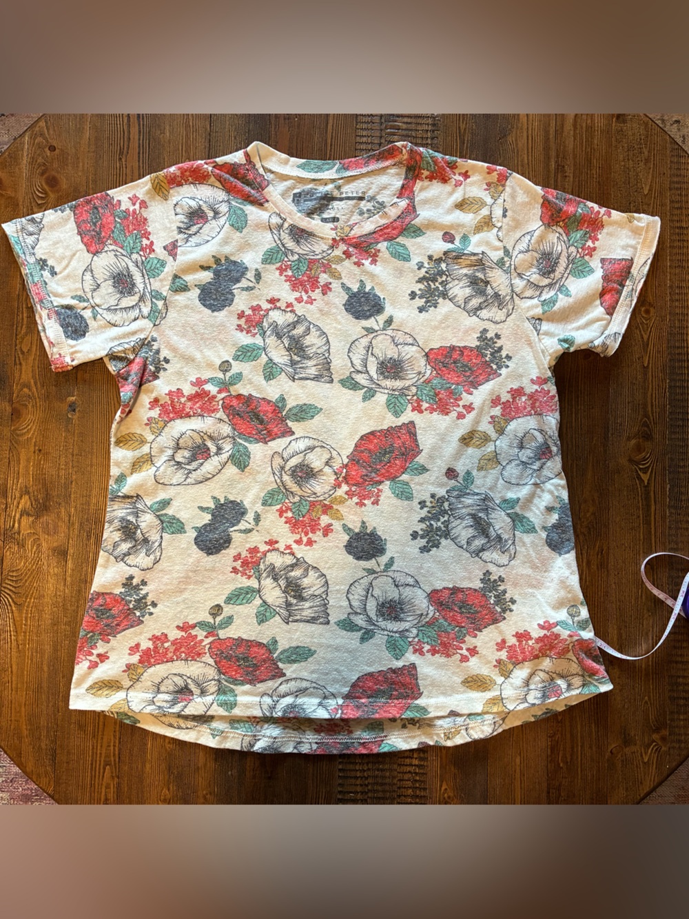 Prince Peter Collection Cream Floral Short Sleeve Tee with Red & Green Accents